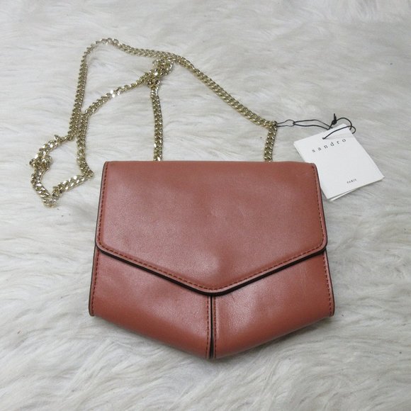 SANDRO Cognac Brown Calfskin Clutch bag nwt - Picture 2 of 11